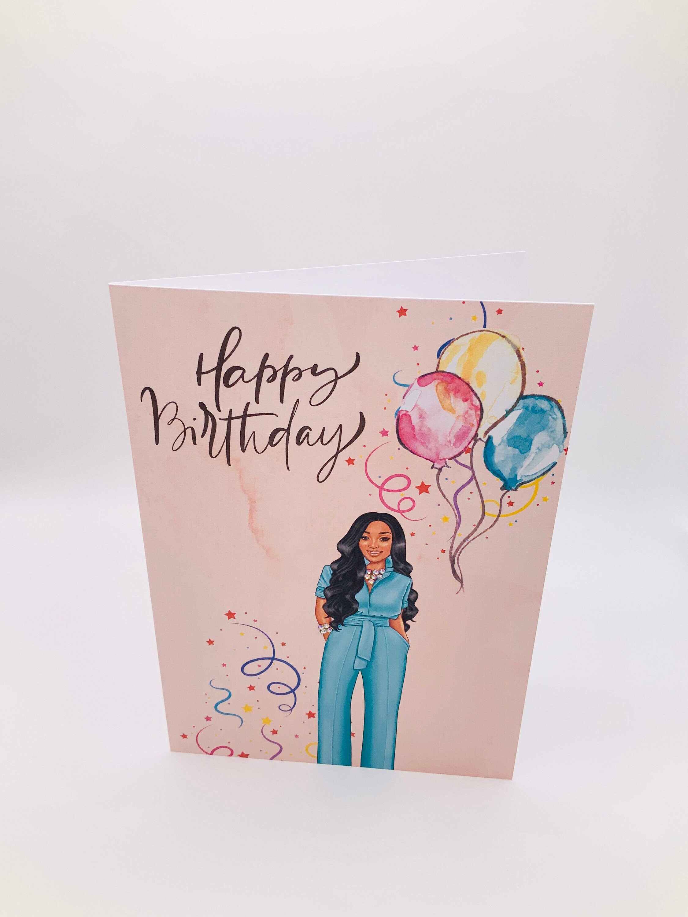 African American Birthday Card, Handmade Black Woman Greeting Card