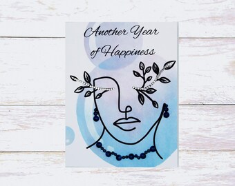 Another Year of Happiness Card | Modern Line Art Birthday Card | Minimalist Face Card | Inspirational Birthday Card | Handmade Card