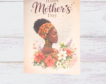 Mother’s Day Card for Mom | Black Woman Floral Mom Card | African American Mother’s Day Card | Elegant Handmade Greeting Card