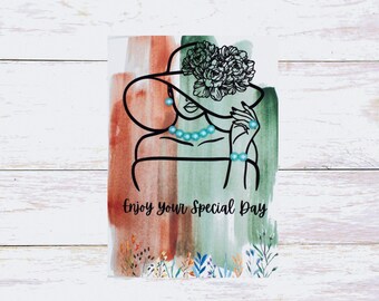 Special Day Birthday Card | Artistic Woman Line Art Card | Modern Floral Birthday Card | Chic Greeting Card | Handmade Card-19