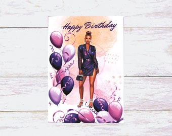 Rhinestone African American Woman Birthday Card, Black Girl Magic
