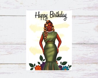 Handmade Black Woman Birthday Card with Pearls