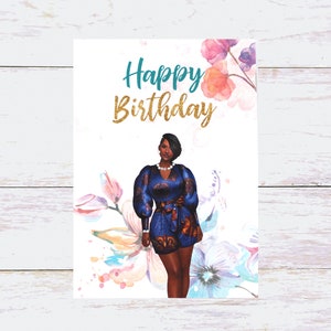 African American Birthday Card, Handmade Black Woman Greeting Card, Black, Blank, Gift for Friend, Custom