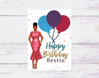African American Woman Birthday Card, Rhinestone Detail