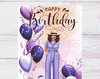 Purple Birthday Card for Her | Elegant Woman Birthday Card | Glam Balloon Birthday Card | Chic Celebration Card | Handmade Greeting Card-3