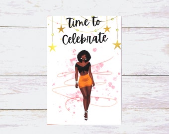 Black Women Celebration Card, Handmade Happy Birthday Card
