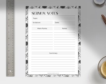 Floral Sermon Notes Template | Printable Bible Study Guide (Digital Download)