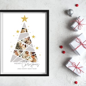 FINEZZIA Benutzerdefinierte Weihnachtsbaum-Fotocollage | Personalisierte Weihnachtscollage Geschenk | Individuelles Familienfoto Geschenk | CANVA Vorlage |