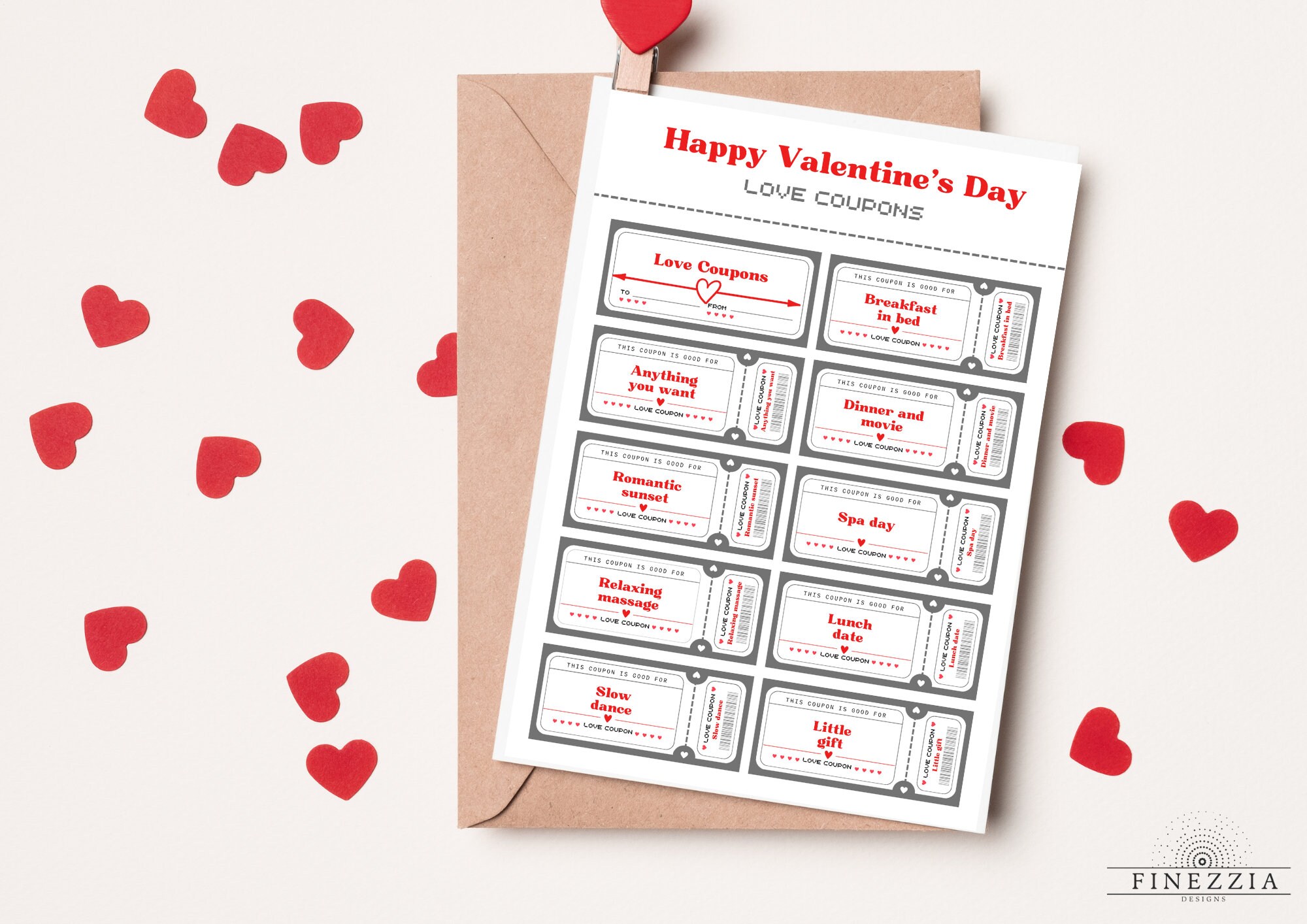 FINEZZIA Printable Love Coupons for Him &amp; Her Digital Couples Vouchers Anniversary Birthday Gift ...