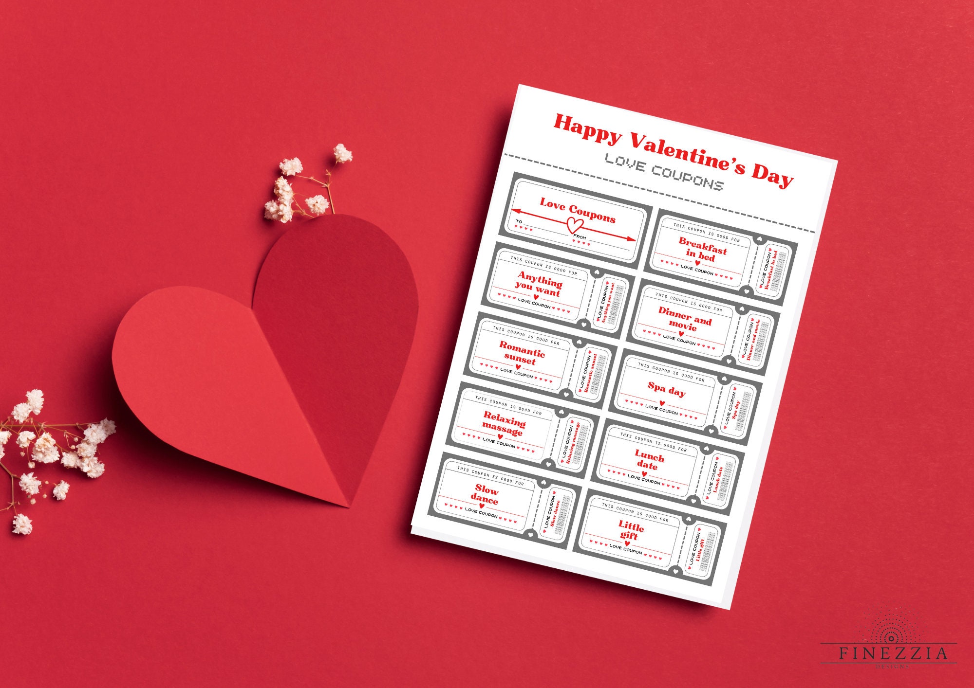 FINEZZIA Printable Love Coupons for Him & Her Digital Couples Vouchers Anniversary Birthday Gift ...