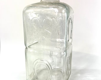Vintage Glass Liquor Decanter Clovers and Horseshoes Lucky Bottle Collectible