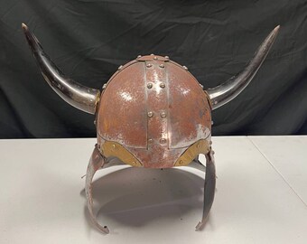 Metal Viking Warrior Helmet with Real Horns