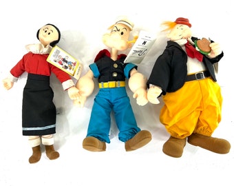 Vintage Rare Set of 3 Popeye Olive Oyl and Wimpy Plush Presents Dolls