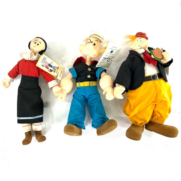 Vintage Rare Set of 3 Popeye Olive Oyl and Wimpy Plush Presents Dolls