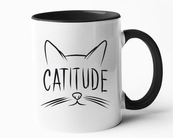 Mug chat Catitude, Mug chat drôle, Cadeau pour amoureux des chats, Cadeau drôle, Mugs sur le thème des chats, Mugs chat mignon, Citations drôles, Attitude, Sentiments de chat