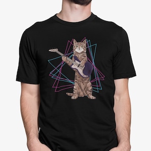 Rockin&#39; Cat Guitarist, Cat Playing Guitar Shirt, Gift for Guitarists and Rock Fans, Band Shirts, Rock Music Apparel, Cat Shirt, Cat Gifts