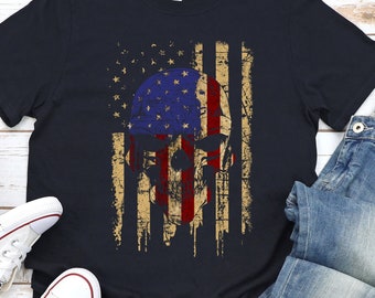 American Horror Skull Shirt, US Flag Skull, Halloween Shirt, American Patriot, Skull Shirt, Horror Skull, US Military Shirt, Horror Shirt