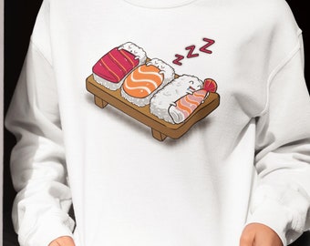 Cute Sushi Sweatshirt, Funny Japanese Sushi Lover Gift, Sleeping Sushi Sweatshirt for Sushi Fans & Food Pun Enthusiasts, Christmas Gift Idea