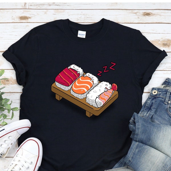 Cute Sushi Shirt, Funny Japanese Sushi Lover Gift, Sleeping Sushi T-Shirt for Sushi Fans and Food Puns Enthusiasts