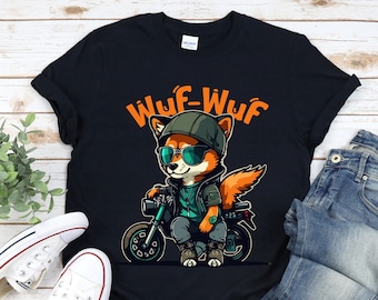 Shiba Inu Puppy T-Shirt, Cool Dog Shirts, Dog Lover's T-Shirt, Biker T-Shirt, Hand Drawn Dog Shirt, Dog Riding a Motorcycle Shirt, Shiba Inu