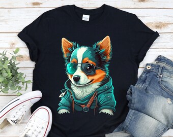 Corgi Puppy T-Shirt, Cool Dog Shirts, Dog Lover's T-Shirt, Hand Drawn Dog Shirt, Cute Dog Graphic Tee, Artistic Animal Shirt, Dog Shirt