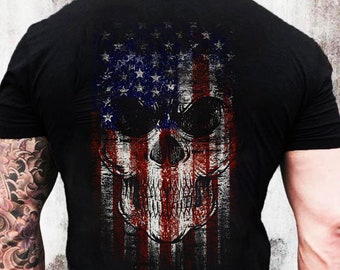 American Skull Shirt, US Flag Skull, Halloween Shirt, American Patriot, Skull Shirt, Horror Skull, US Military Veteran, USA Horror Shirt