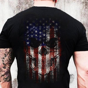 American Skull Shirt, US Flag Skull, Halloween Shirt, American Patriot, Skull Shirt, Horror Skull, US Military Veteran, USA Horror Shirt