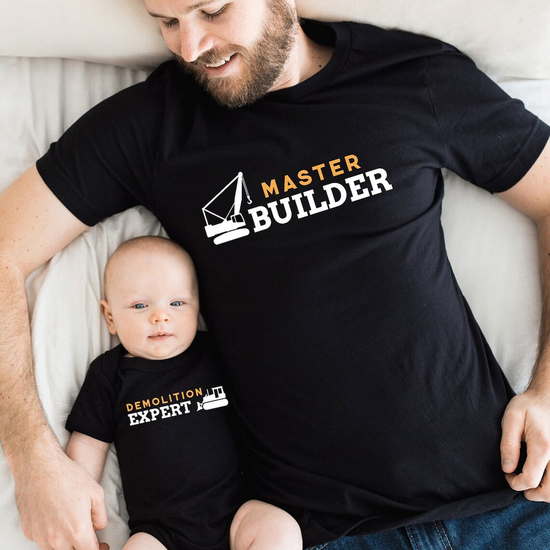 Master Builder Demolition Expert Father Son Matching Shirt Set, Funny Construction Shirts for