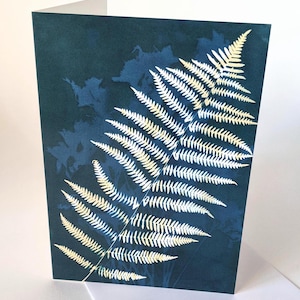 Tarjeta de felicitación para cualquier ocasión, de alta calidad y acabado brillante, reproducida a partir de mi obra original en cianotipia. Ideal para enmarcar, con el interior en blanco.