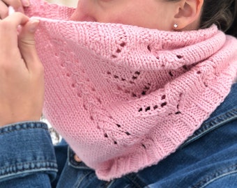 MODÈLE DE TRICOT | Écharpe infini en dentelle simple, motif de capot à écheveau unique, tricot rapide de poids Aran, tricot cadeau | Capot de fleurs et de vignes