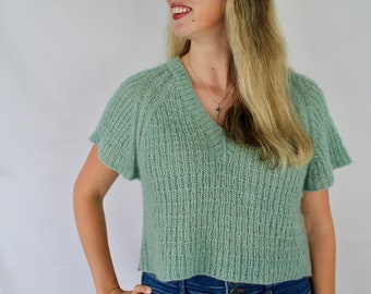 Knitting Pattern PDF | Zephyros Pullover Sweater Pattern | Textured Raglan Pullover Pattern | V Neck Sweater Knit Pattern | Texture Sweater