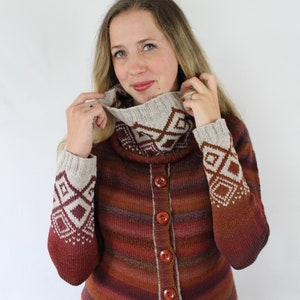 PATTERN BUNDLE | Cowl & Cardigan Knitting Pattern, Top Down Stranded Colorwork, Stylish Knit Easy to Memorize | Falling Up Cardigan and Cowl