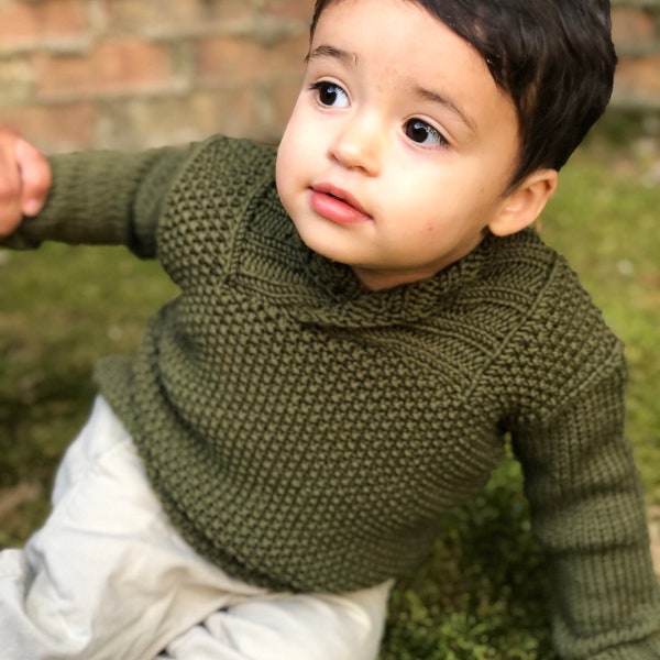 KNITTING PATTERN | Unisex Sweater Pattern, Child Sized Pullover Pattern for Beginners, Shawl Collar, Sized for the Family | Campfire Mini