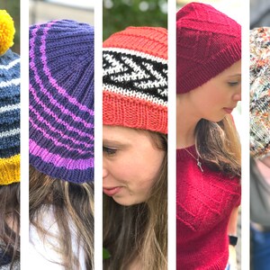 5-PATTERN Beanie Hat Knitting Bundle | Beginner Hat Knitting Pattern | PDF Knitting Pattern | Worsted Weight Hat | Adult and Child Toque