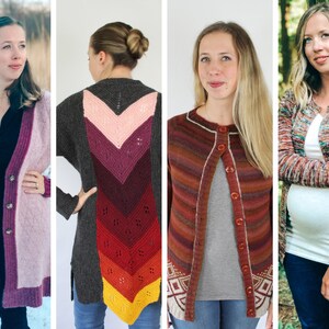 Pack of 4 Cardigans Knitting Patterns | Colorwork Cardigan Bundle | Texture Stripes Cardigan | Knit Patterns PDF | Top-Down Cardigan