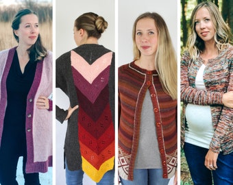 Pack of 4 Cardigans Knitting Patterns | Colorwork Cardigan Bundle | Texture Stripes Cardigan | Knit Patterns PDF | Top-Down Cardigan
