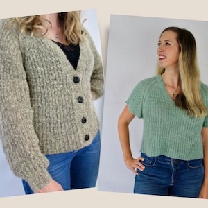 Knitting Pattern PDF | Zephyros Pullover & Cardigan Pattern | Textured Raglan Sweater Pattern | V Neck Sweater Knit Pattern