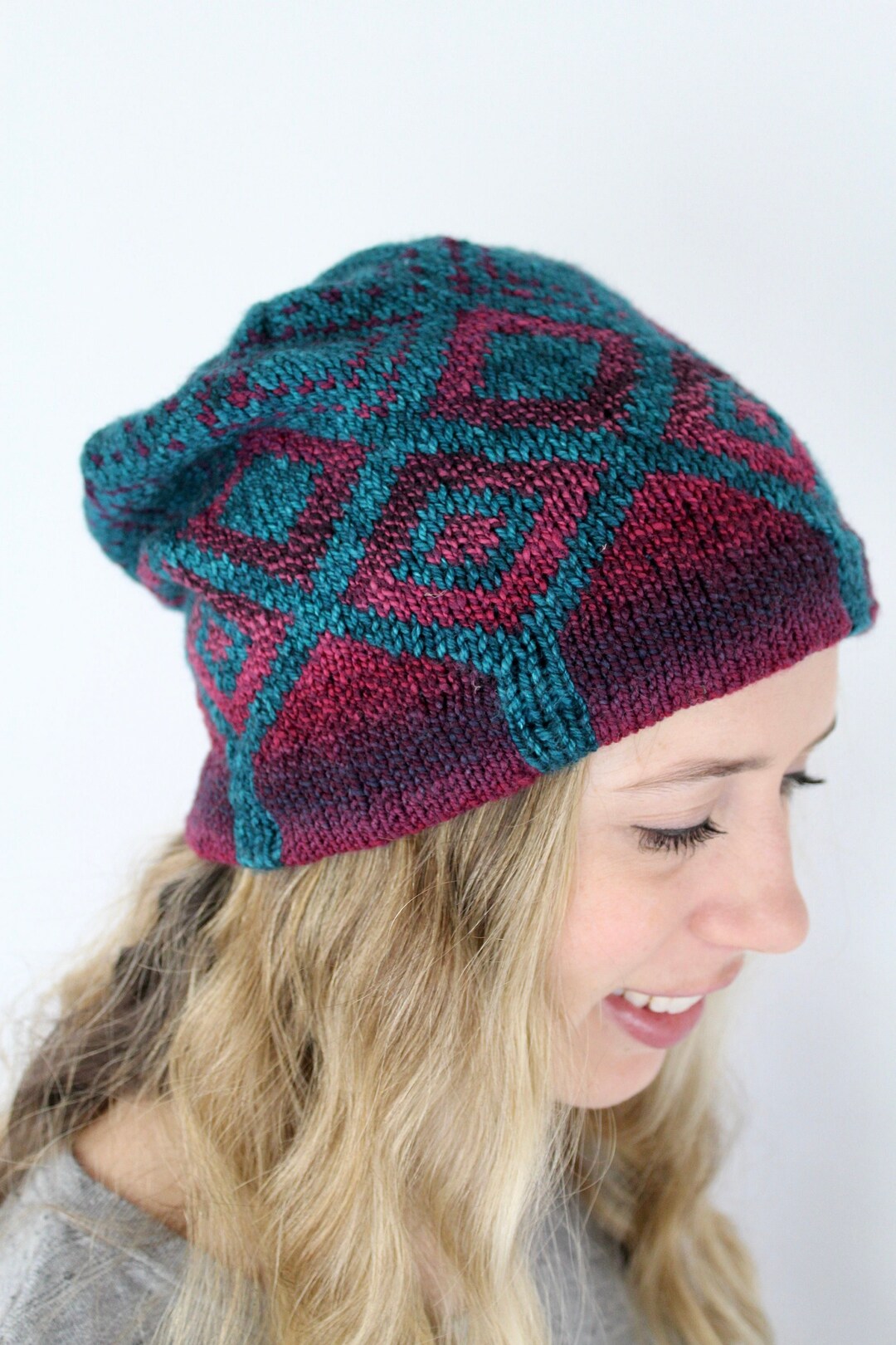 Knitting Hat Pattern | Falling up Hat Pattern | Geometric Colorwork Hat ...