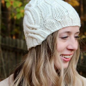 Knitting Pattern PDF | Serene Snow Hat Pattern | Cable Beanie Knitting Patterns | Aran Weight Yarn Patterns | Instant Download | Adult Hat