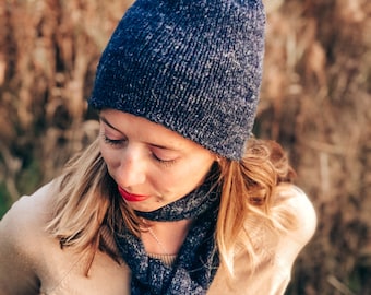 Knitting Hat Pattern | Midnight Frost Beanie Hat | Beginner Hat Knitting Pattern | Fingering Yarn Hat | DK Weight Knit Yarn | Winter Toque