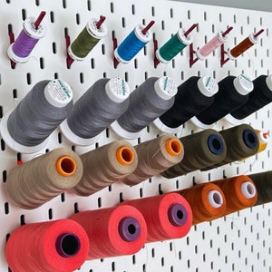 Spool Holder Hooks for Ikea SKADIS Pegboard - Set of 12 Hooks for Sewing Thread Spools (for Serger, Overlock, or Sewing Machine)
