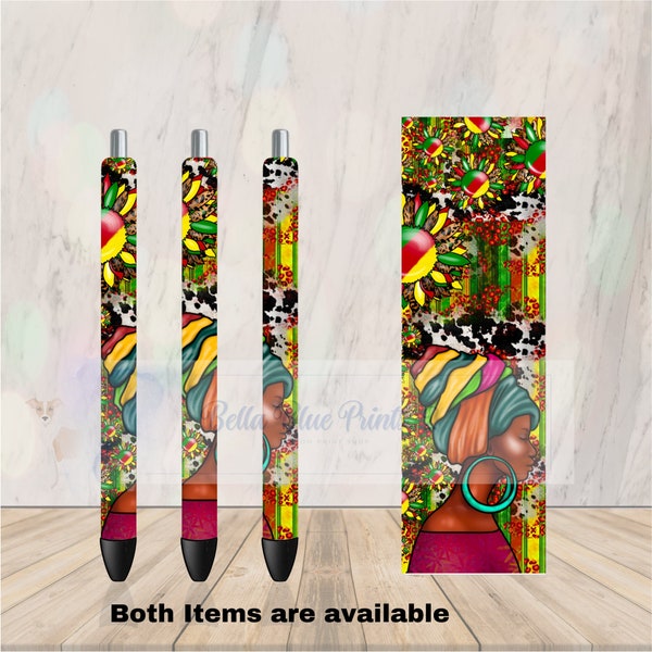 African-American Woman Pattern Pen Wrap, Wraps for Gel Pens and Makerflo Pen, Ready to Use Pen Wrap, Juneteenth Holiday, Black Heritage