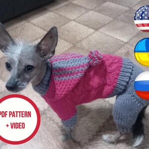 Dog Knitting Pattern PDF – Cable Knit Dog Sweater & Pants Set – Pet Outfit Pattern S M L XL – Step by Step Tutorial – 3 Languages