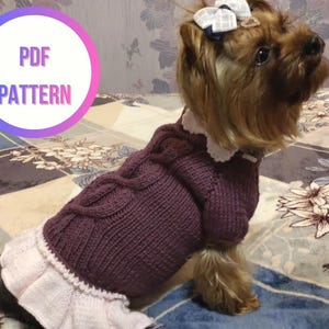 Dog Dress Knitting Pattern PDF | Small Dog Clothes Pattern | Yorkie Dress | Chihuahua Outfit | Pet Dress DIY | Sizes S M L XL