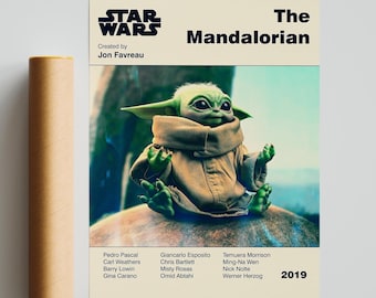 POSTER MANDALORIAN - Poster Baby Yoda - Poster Grogu - Poster Star Wars - Poster Mid Century Modern - Arte digitale - Arte stampata