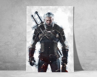 THE WITCHER POSTER - Geralt of Rivia - Gaming Poster - Acuarela Art - Digital Download - Printable Art - Wall Art - Game Room Decor