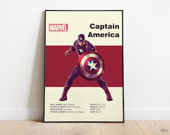 POSTER DI CAPITAN AMERICA - Poster Marvel - Poster Avengers - Arte stampabile - Arte digitale - Arte murale - Arte moderna di metà secolo - Arredamento per la casa