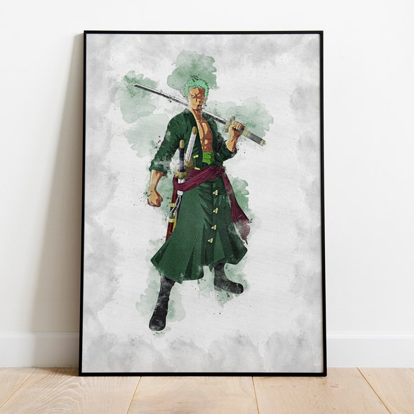 ONE PIECE POSTER - Roronoa Zoro Poster - Anime Poster - Digital Art - Printable Art - Wall Art - Watercolor Art - Manga Poster - Kids Room