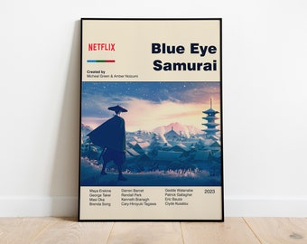 BLUE EYE SAMURAI - Poster anime - Arte digitale - Arte stampabile - Arte della parete - Arte moderna di metà secolo - Poster ispirato al vintage - Decorazione domestica