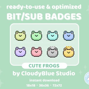 Frosch Pixel Art Twitch Sub & Bits Badges・ 8 süße Frosch Pixel Art Twitch/Youtube/Discord Streamer Loyalty and Cheer Stream Badges・Vtuber
